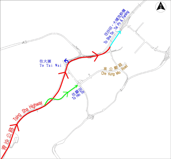 Exit Routes from Tsing Sha Highway to Sha Tin Side
